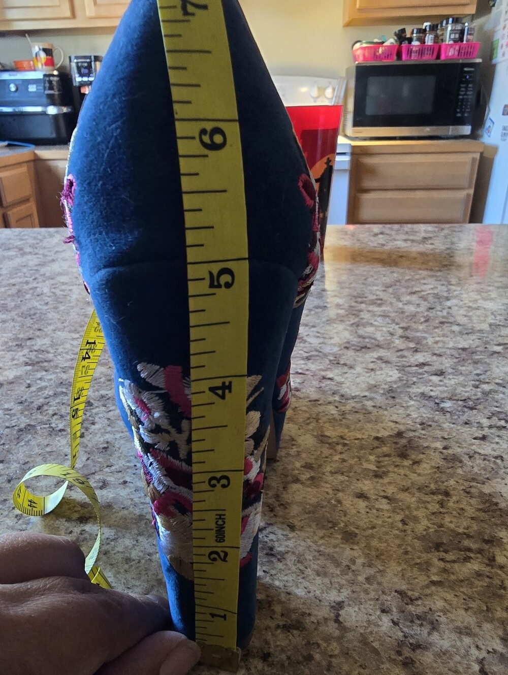 Shoe Republic LA Blue Embroidered Floral Chunky Heel Pumps - Picture 5 of 5